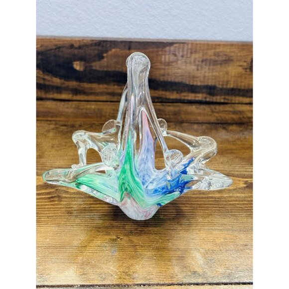 Vintage Murano Pastel Rainbow Swirl Hand Blown Art Glass Basket Bowl - Picture 1 of 5